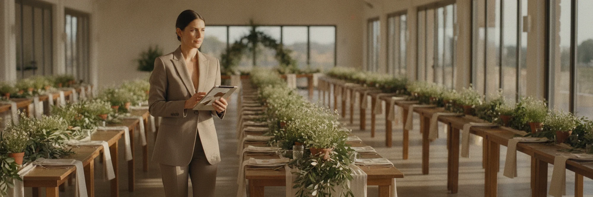 an event planner checking the setup before an event