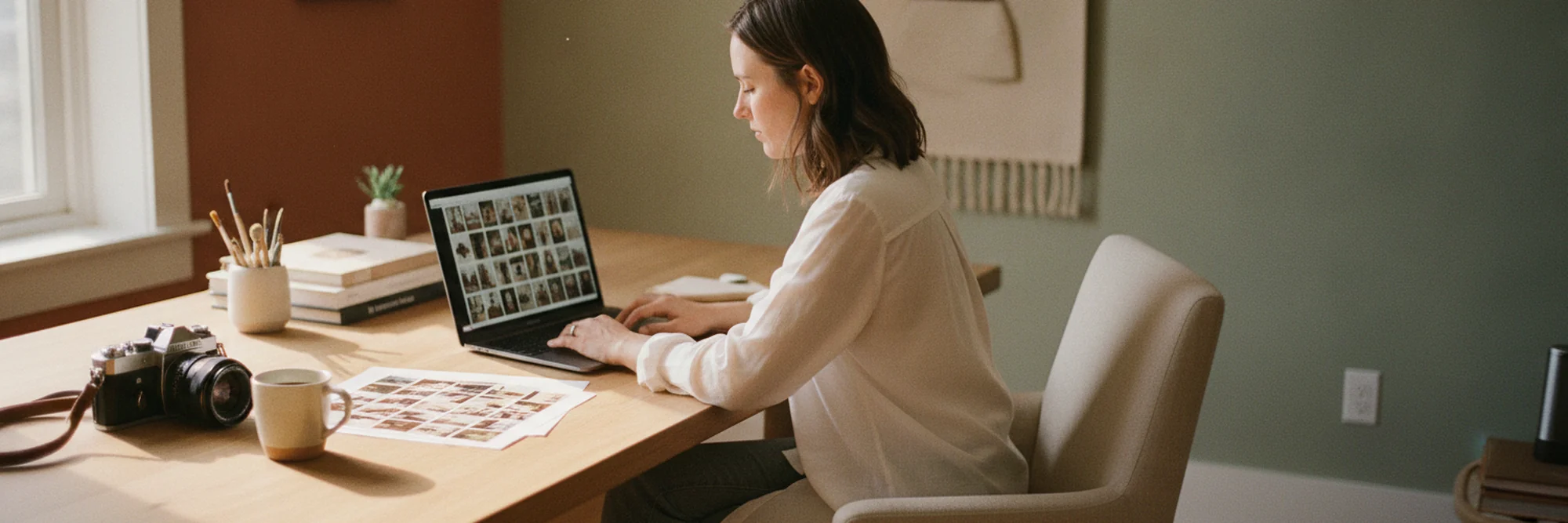 a wedding photographer editing a client gallery