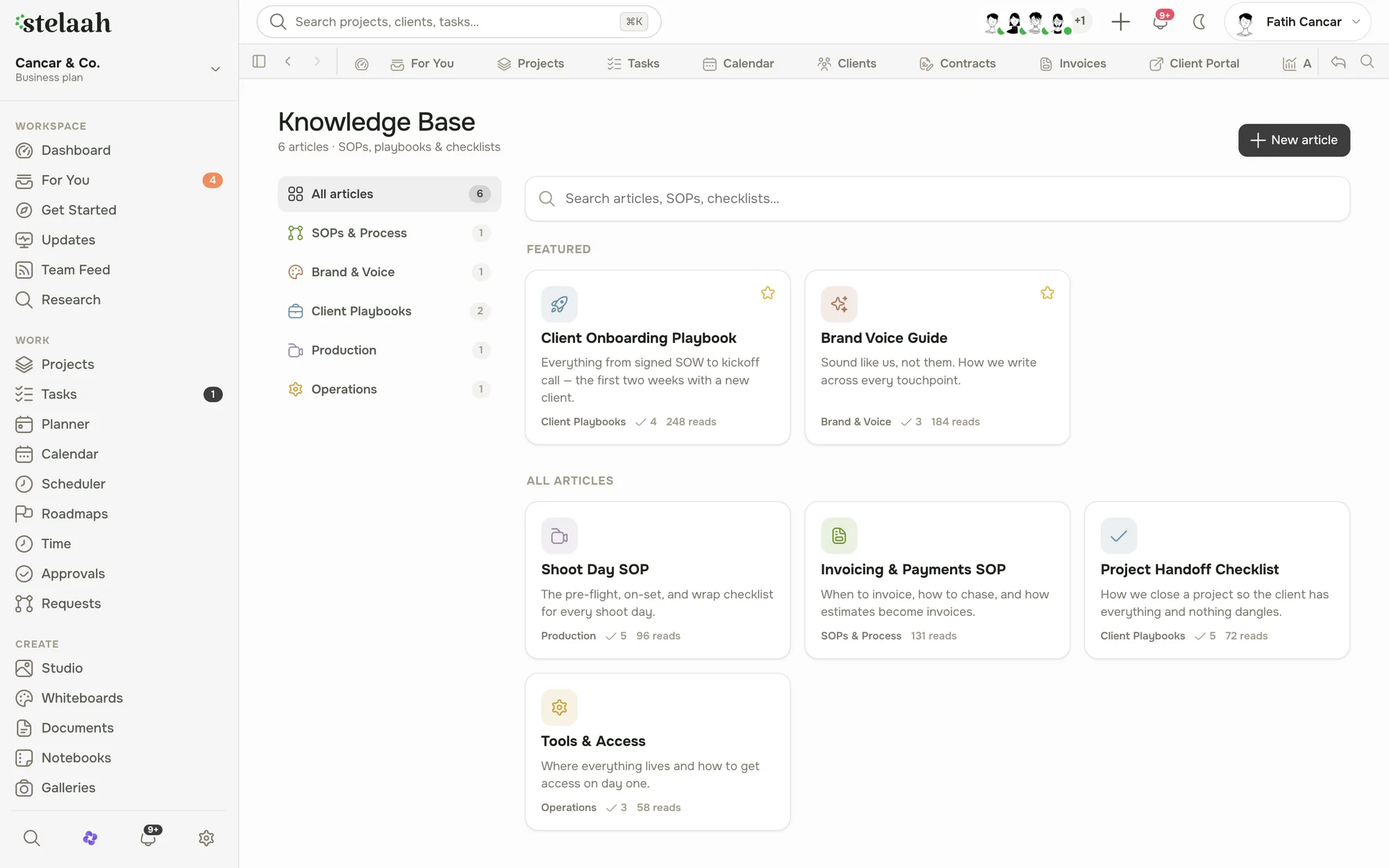 a knowledge base with categorized help articles