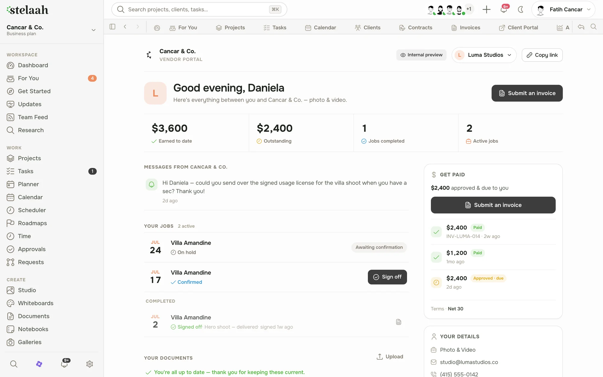 a vendor portal showing only the tasks assigned to that vendor