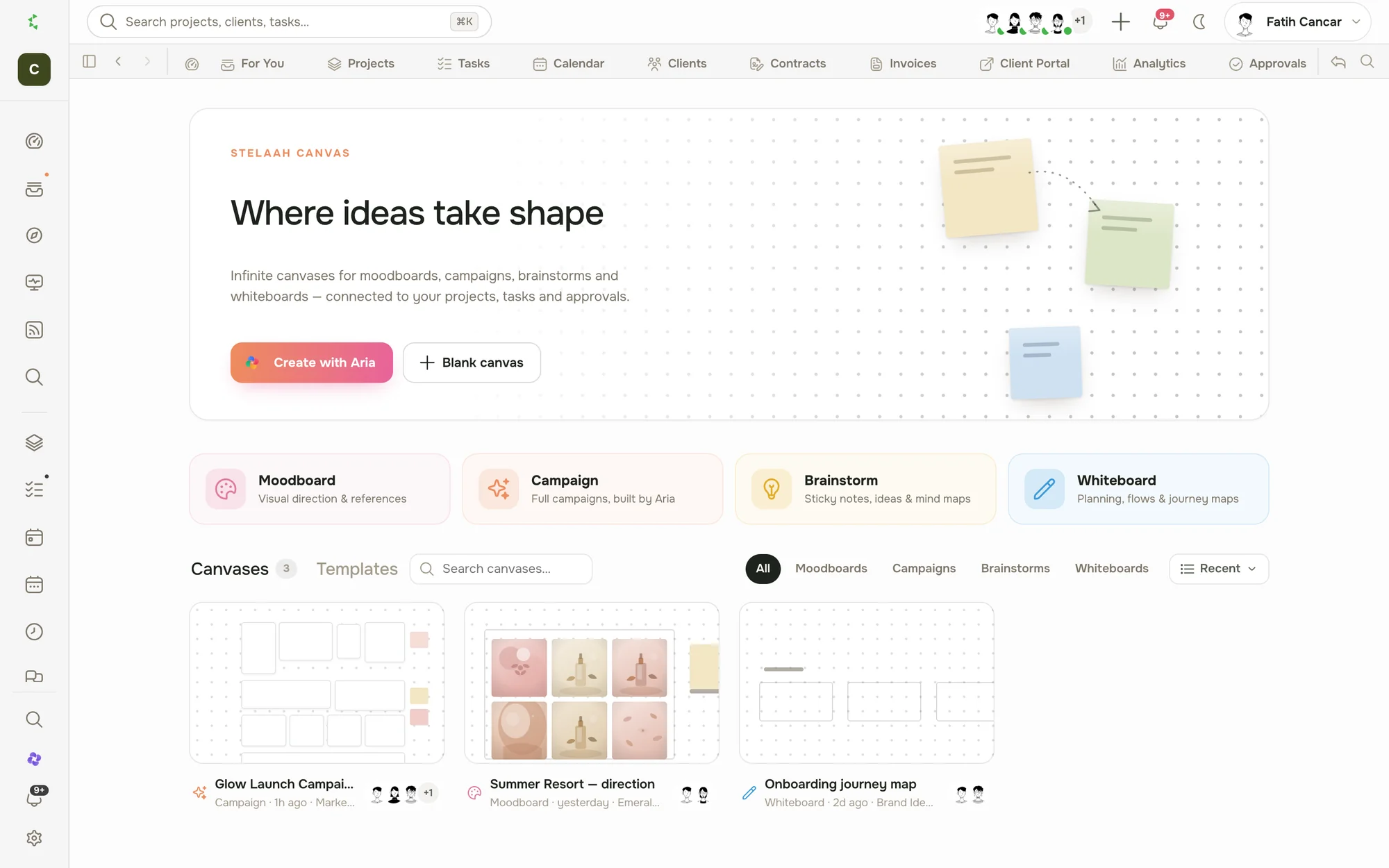 an infinite canvas with images and notes arranged for a campaign